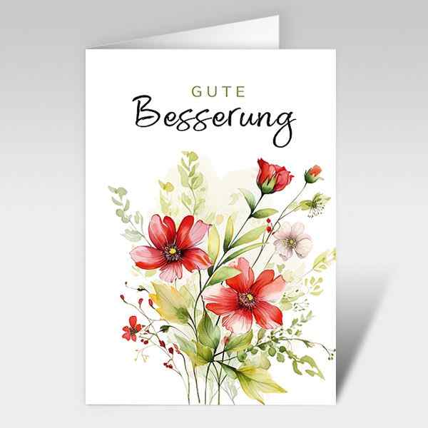 Glückwunschkarten "gute Besserung" mit roten Wildblumen