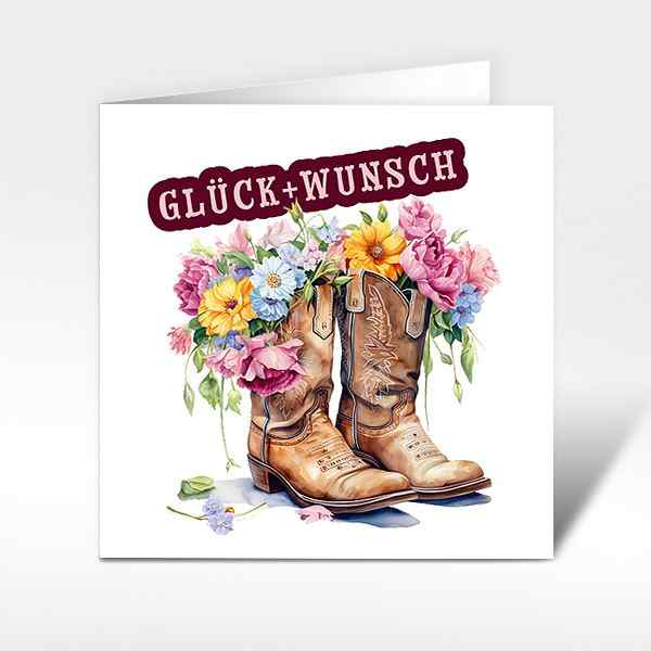 Glückwunschkarten Glücksstiefel mit bunten Blumen