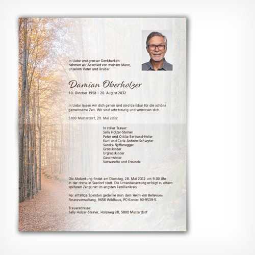 Trauerkarte/Leidzirkular Herbstwald offen