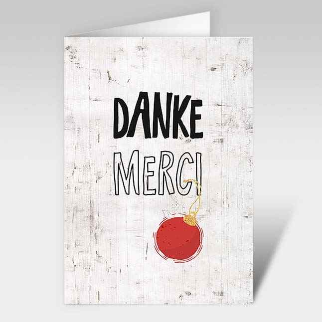 Weihnachtskarten "Danke - Merci" Weihnachtskugel neutral